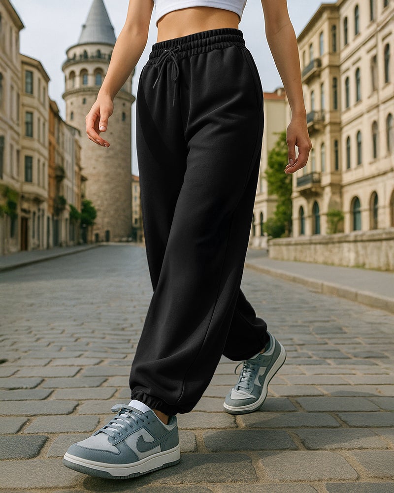 bewakoof Women's Black Super Loose Fit Joggers - Image 1